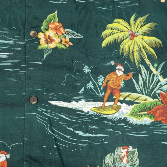 Tommy Bahama Santa Christmas Shirt Men's 3XL Silk Hawaiian Green Aloha Holidays - Picture 6 of 16
